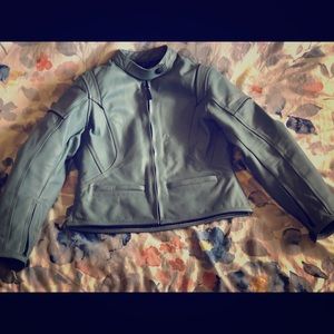 Light Blue Leather Motorcycle Jacket with Armor